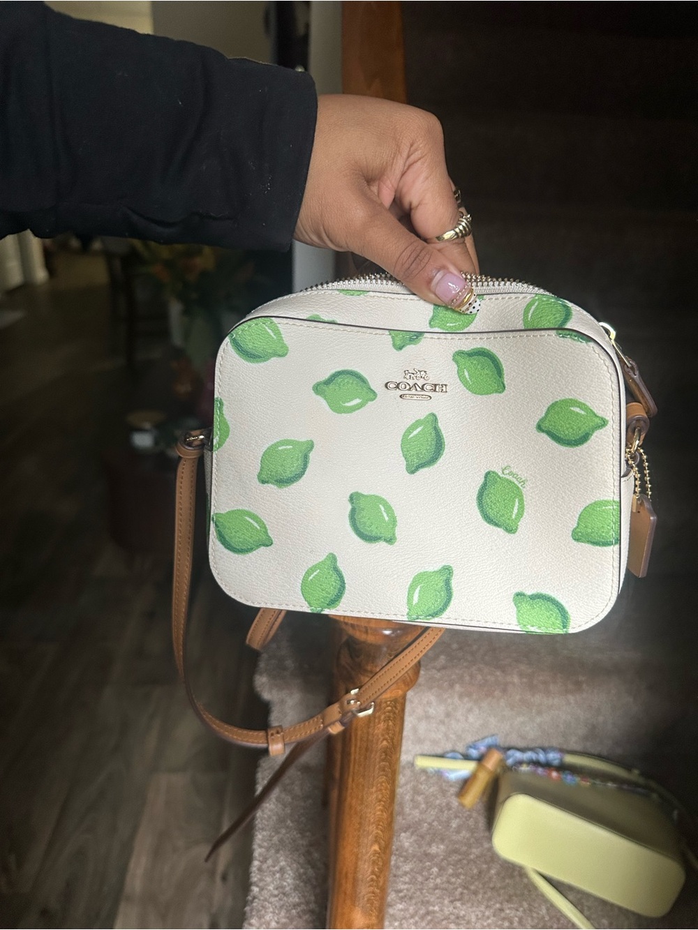 COACH Cream camera bag Crossbody with Green Lemon Motif